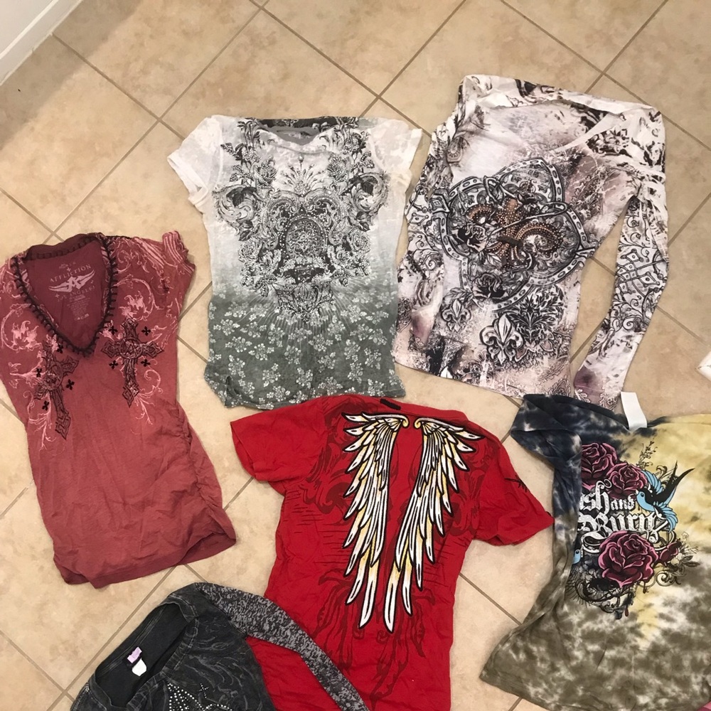Lot of shirts from the Buckle and 1 Guess